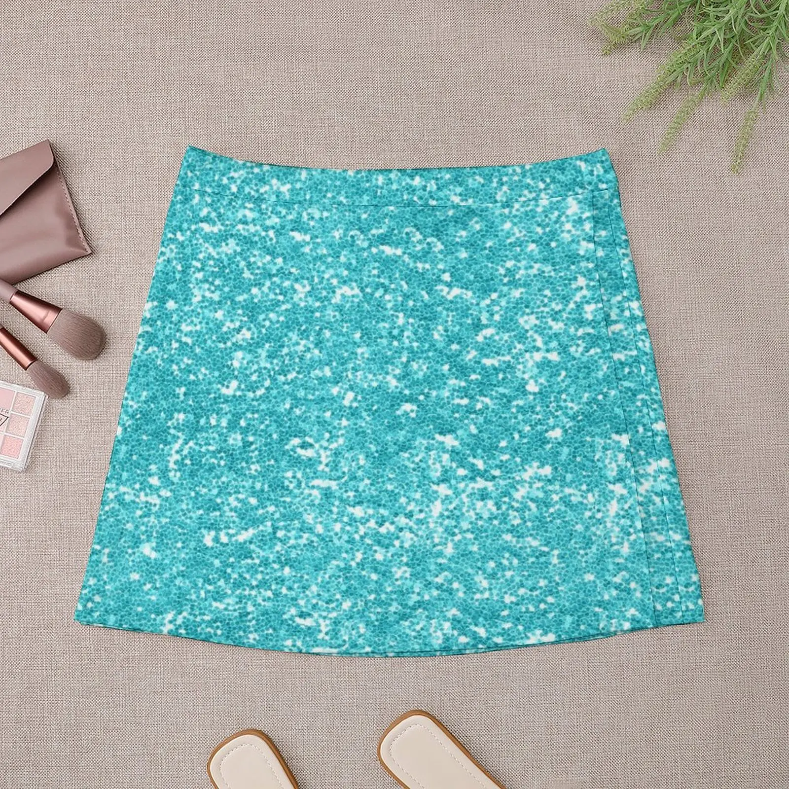 Aqua Glitter Shiny Bright Sparkly Cyan Light Blue Mini Skirt Sexy mini skirt Short skirts Mini Skirt