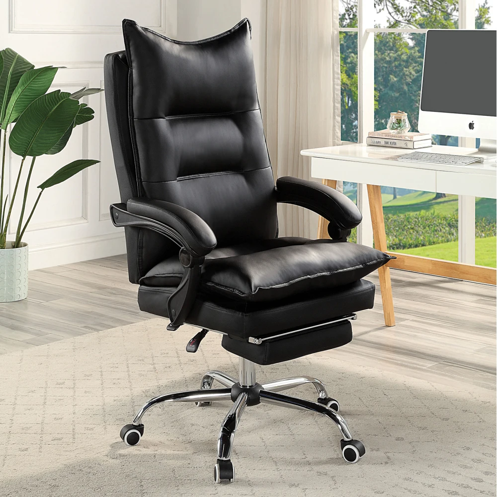 

Contemporary Office Chair Upholstered 1pc Comfort Adjustable Chair Relax Office Chair Work Black Leatherette Padded Armrests