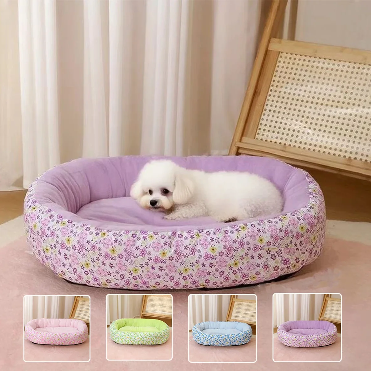 

Floral All Season Dog Bed for French Bulldog Chihuahua Soft Cat Bed for Dogs Sleeping Puppy Pad Sofa Dog Bed Four Color Pet Pad