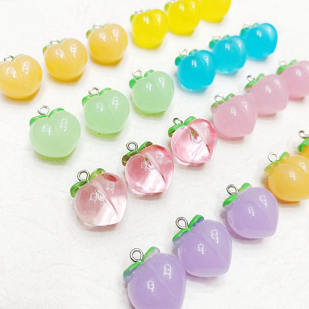 10pcs 3D Peach Flat Resin Charms Pendant DIY Earrings Fruit Pendants Keychain Decoration Transparent Links Hanging Ornaments