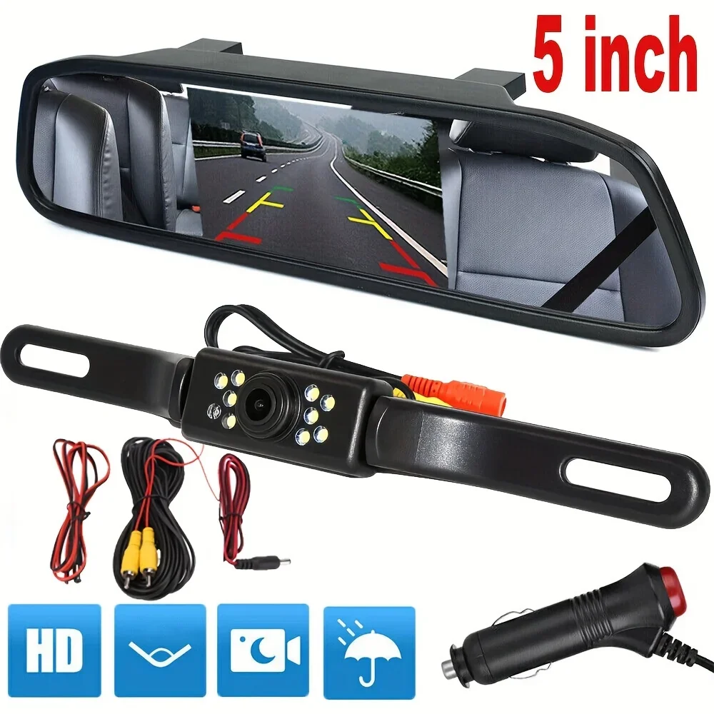 

5" Monitor Car Rear View Backup Camera Reverse 9LED Parking HD Kit