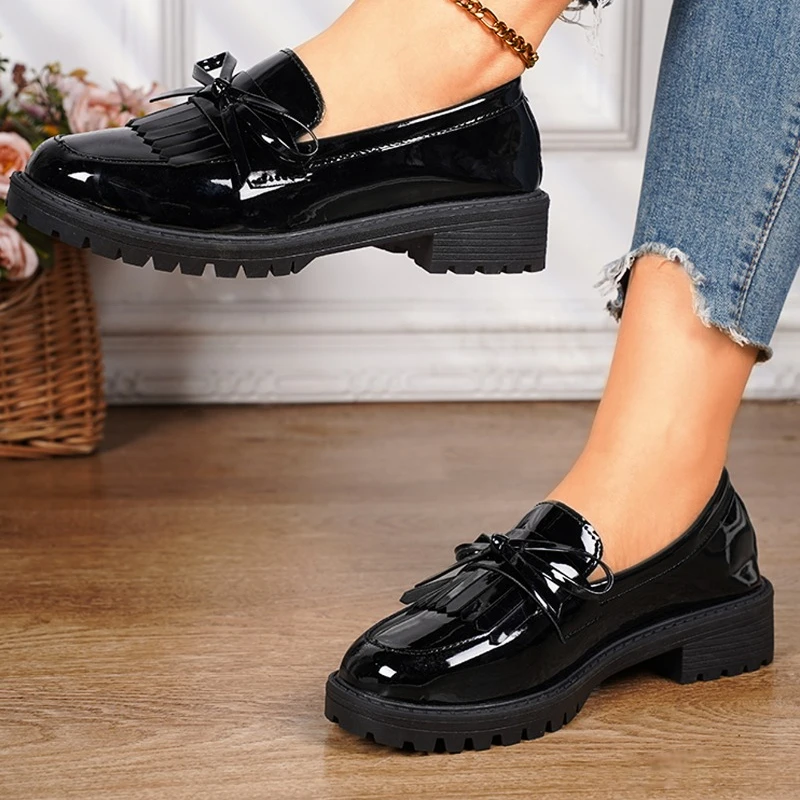 2024 Women\'s Summer New Fashion Round Toe Shallow Mouth Slip-on Loafers PU Leather Daily Comfortable Casual Office Low-top Shoes