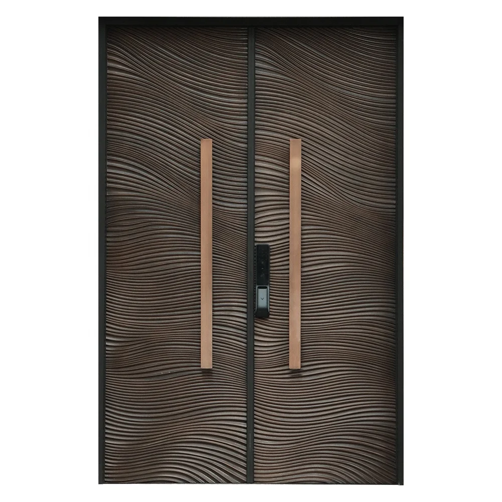 

Factory Direct New Aluminum Wooden Grain Glass Security Door Waterproof Exterior Front Entry Doors