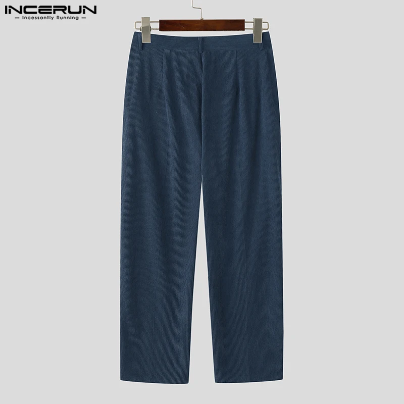 INCERUN Men Corduroy Pants Solid Color Button Joggers Casual Straight Trousers Men Streetwear 2025 Fashion Male Long Pants S-5XL