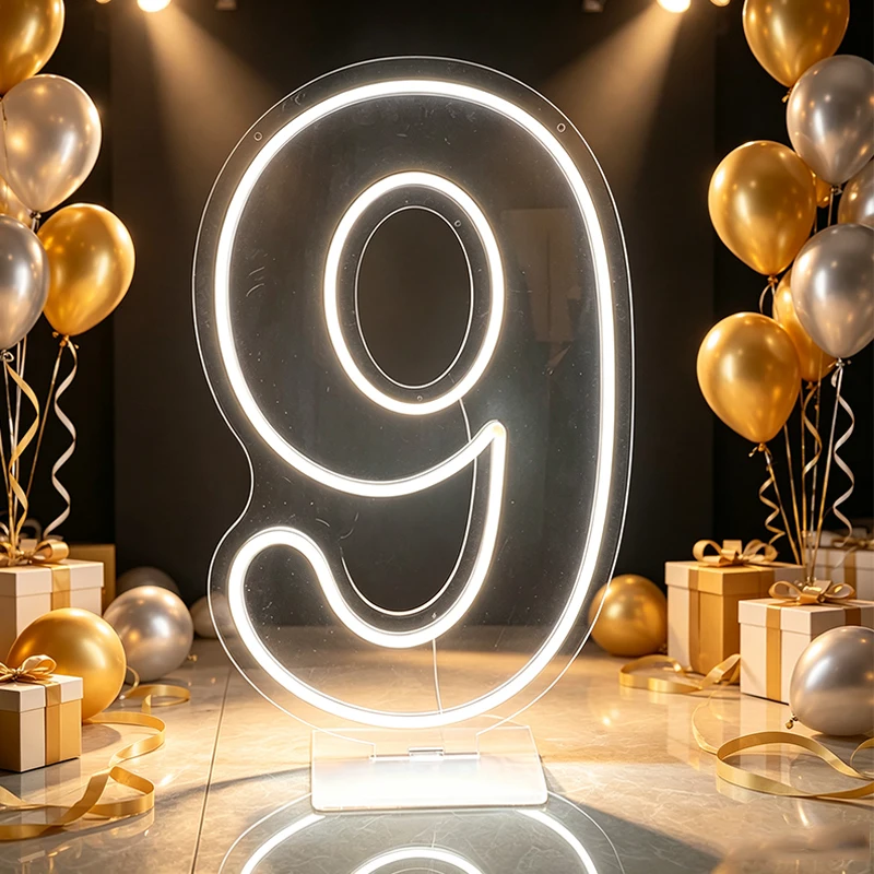 Neon Lamp Sign LED Acrylic Lights Happy Birthday Party Items Luminous Number Lamps Decor Anniversary Setup 80 CM Big Neon Signs