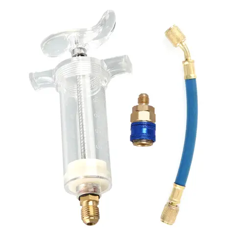 자동 A/C 오일 염료 인젝터, 134a 로우 사이드 퀵 커플러 어댑터, 1/4 인치 에어컨 냉각수 충전 튜브 주입 도구, 1Oz