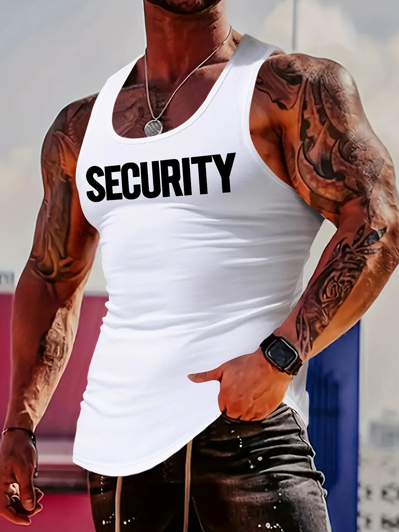 

Мужская модная облегающая майка с буквенным принтом, стильный фитнес-топ без рукавов — идеальное модное украшение гардероба!