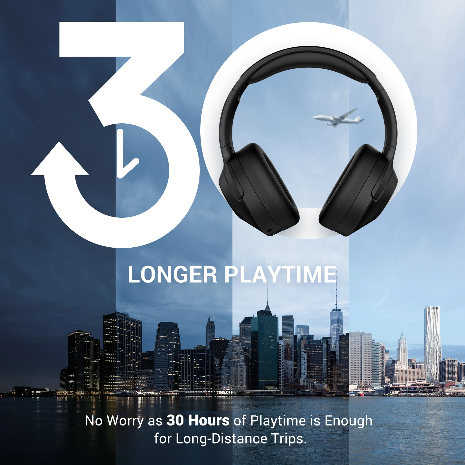 New Hybrid ANC Noise Cancelling Headphones BT5.3 Over-ear Earphones Wireless Headset with Super Bass and 30H Play Time