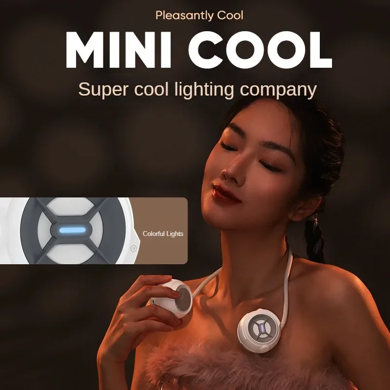 Xiaomi Mijia Rechargeable Portable Neck Fan USB Outdoor Bladeless Fans Camping Wireless Fan with LED Lights Stylish Air Cooler