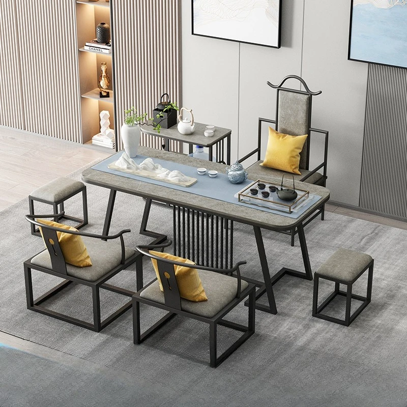 

Tea table and chair combination rock slab set tea table kettle integrated living room living room