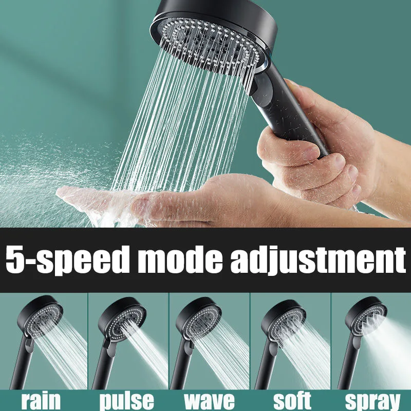 High Pressure 5 Modes Shower Head Set Handheld Water Saving Shower Head Bathroom Adjustable Spray Nozzle Accessories with Hose