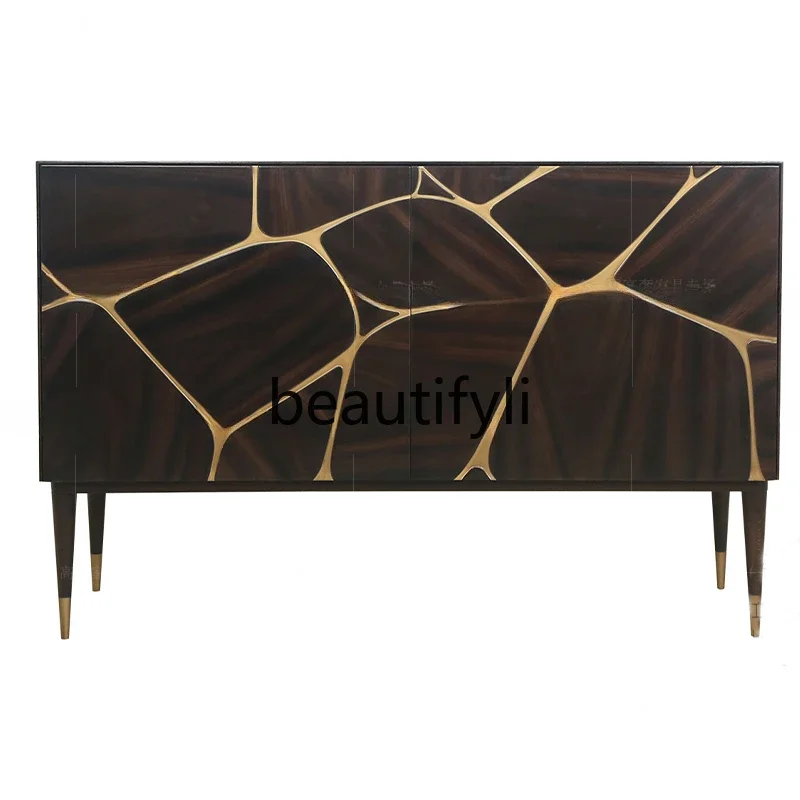 

Dining Room Side Cabinet Black Walnut Leather Sticker Living Room Entrance Cabinet Bedroom TV Cabinet