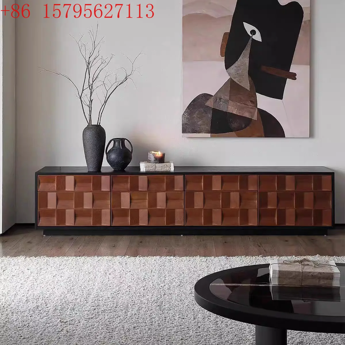 

Vintage style solid wood TV cabinet vintage floor-to-ceiling living room household storage cabinet