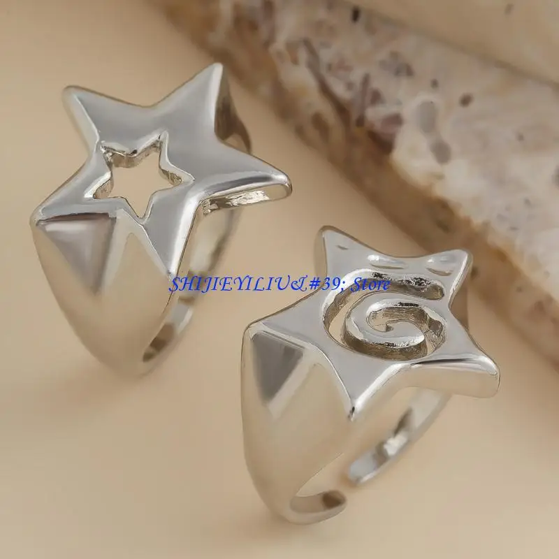 E21F Modern Punk Rings Jewelry Fashionable Star Finger Rings Charm Long Lasting Shines Finger Rings Adornment