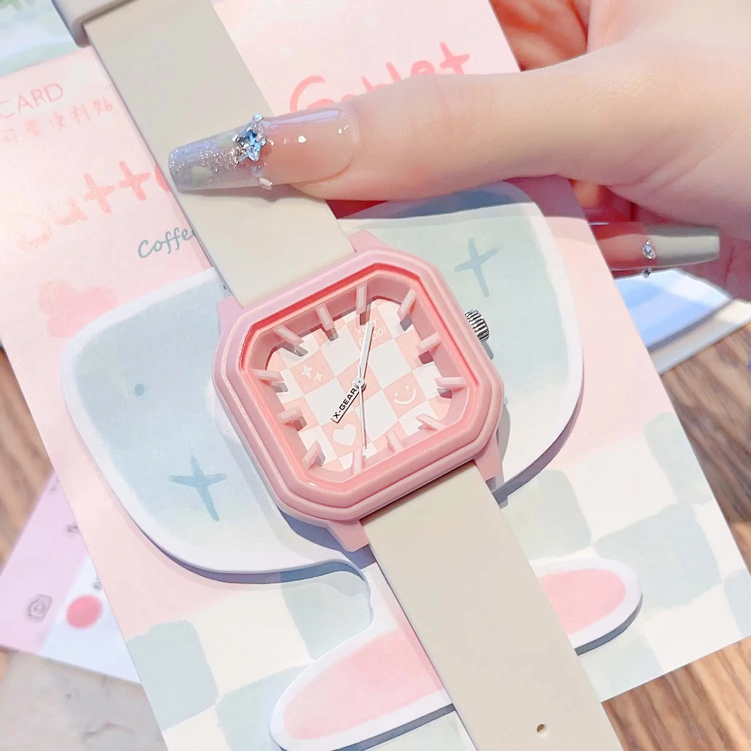 ساعة دوبامين للأطفال - ساعة كوارتز مضيئة تناظرية مقاومة للماء مع سوار سيليكون، قرص مربع أنيق (هدية مثالية للفتيات)