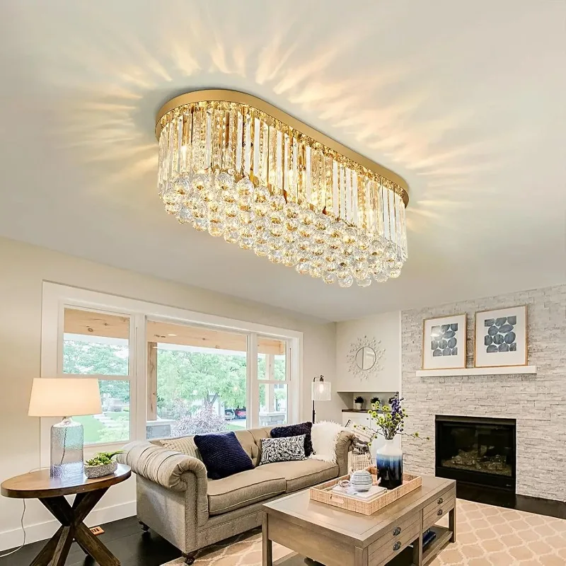 

French Style Modern Crystal Ceiling Light LED Bedroom Dining Living Room Aisle Hallway Kitchen Long Luxury Gold Top Hanging Lamp