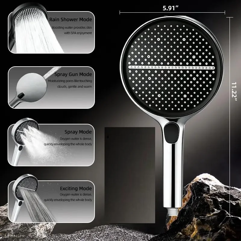 HTMCK 15CM Big Panel 4 Modes Pressure Boost Shower Head High Pressure Large Flow Spray Nozzle Massage Shower Bathroom Accessorie