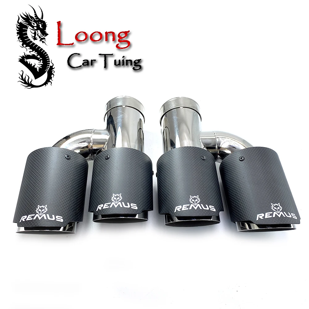 

Remus 2Pcs H Pipe Dual Exhaust Tips Car Accessories Universal Carbon Fiber Stainless Double Exit Exhaust Pipes Muffler Tailpipe