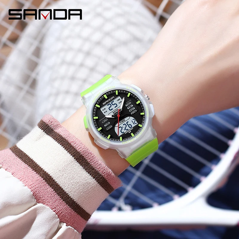 Sanda-Montre de sport étanche pour femme, écran LED pour touristes, veilleuse électronique multifonctionnelle, marque supérieure, mode