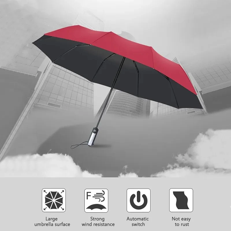 New Folding Umbrella For Men Automatic UV Parasol Portable Strong Wind Resistance Waterproof Bumbershoot For Raining Snowing