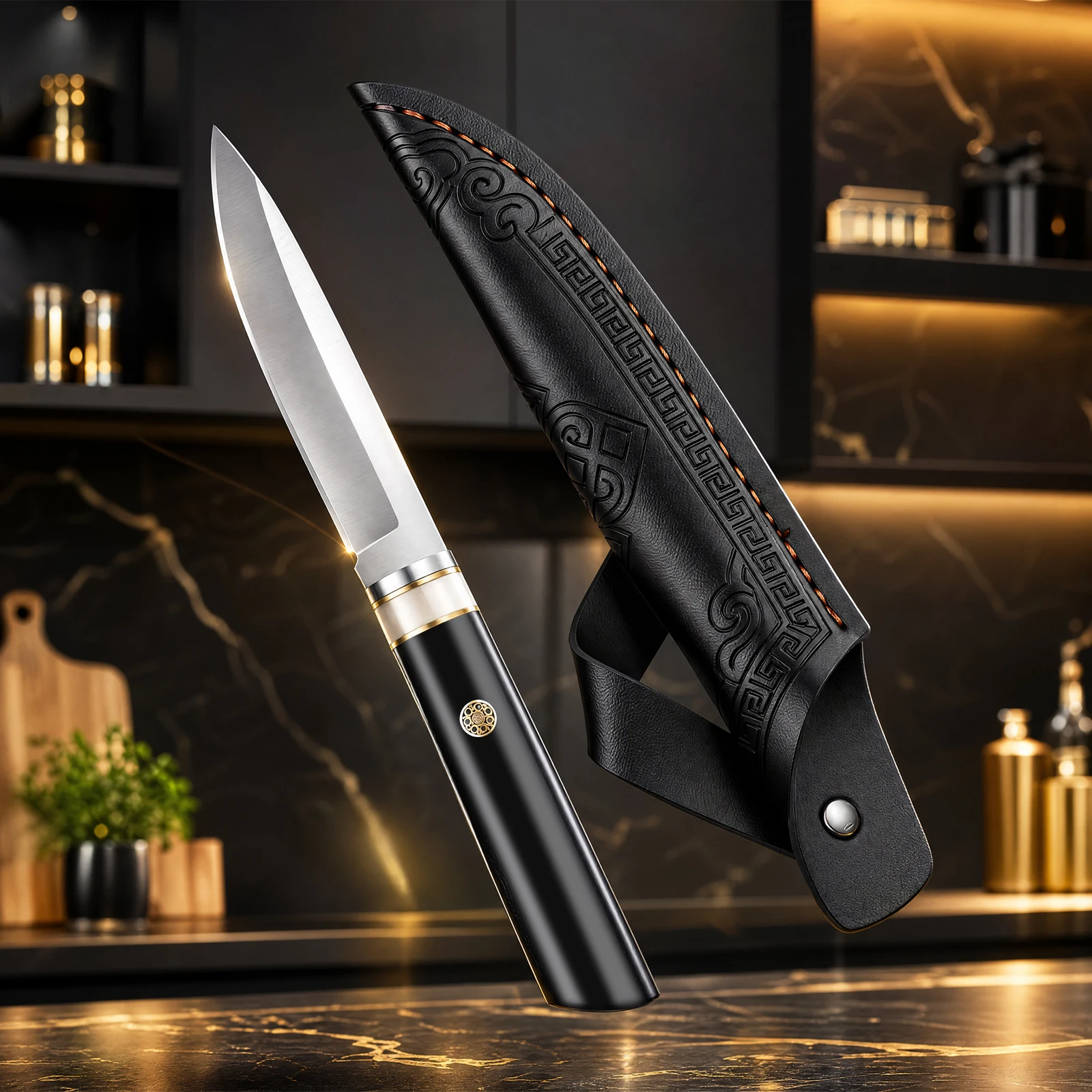 Multifunktionales Steakmesser aus robustem Edelstahl mit Scheide, Fleischmesser, BBQ-Kochmesser, Obstmesser, Koch- und Schneidewerkzeug
