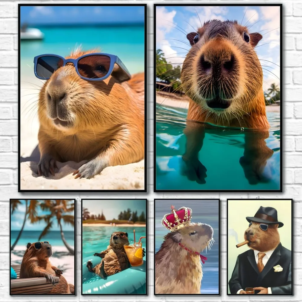 

Animal Capybara Cartoon Animal Print Poster Sticky Wall Art Printing Waterproof Home Living Bed Room Bar Aesthetic Decor