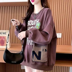 Stylish Loose Spliced Pockets Printed Letter T-Shirt Female Clothing Autumn New Casual Pullovers Korean Asymmetrical Tee Shirt