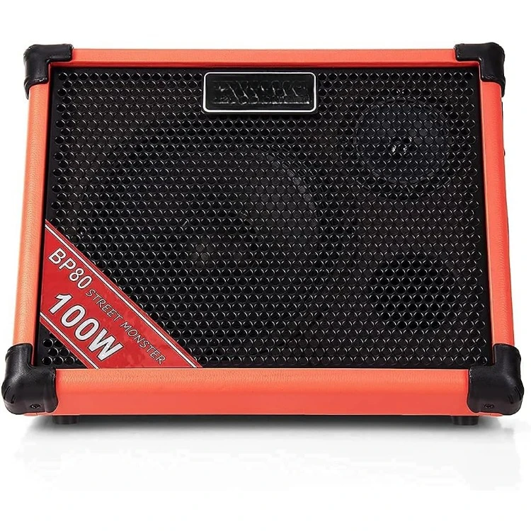 BP80 Battery Powered Acoustic Guitar Amplifier- Portable Bluetooth Speaker 100W, 6 Inputs,3 Band EQ,Orange