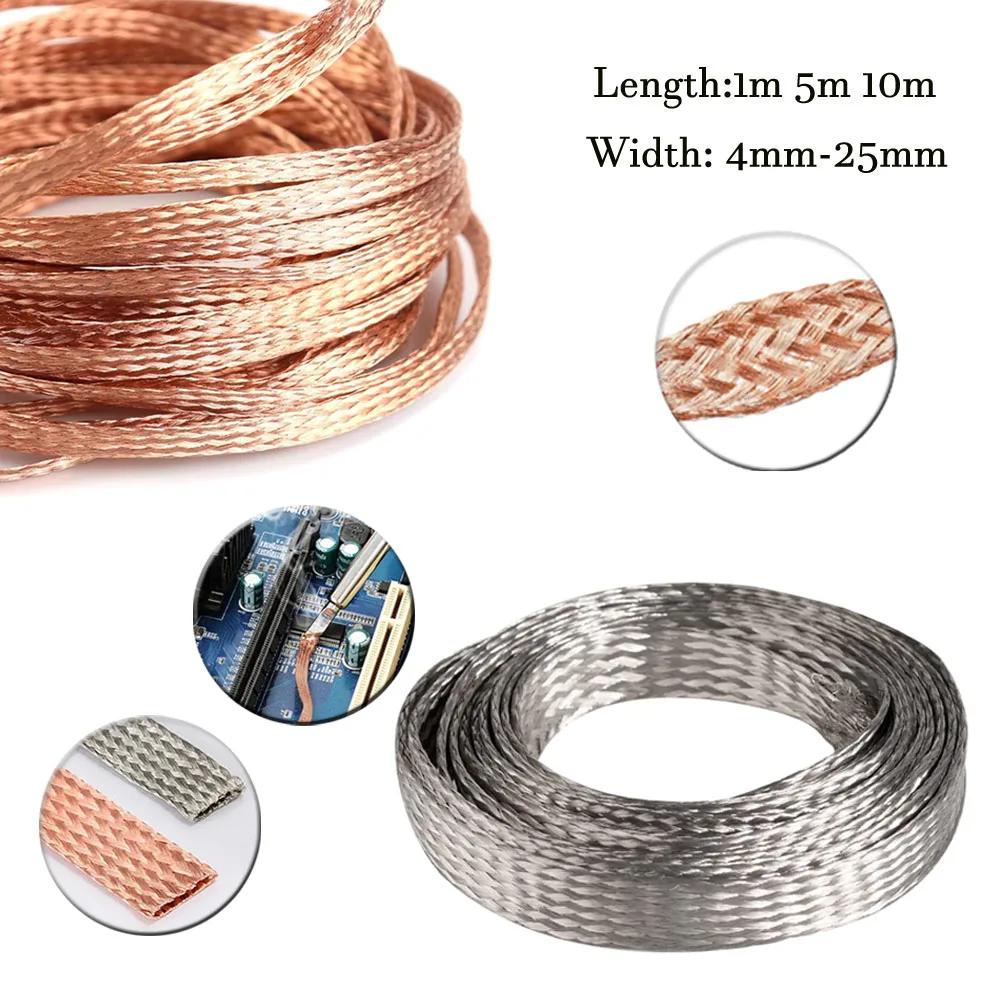 

1/5/10M Copper Braided Sleeve Tinned Plating 2~25 mm Expandable Metal Sheath Screening Signal Wire Cable Shielded Cable Sleeve
