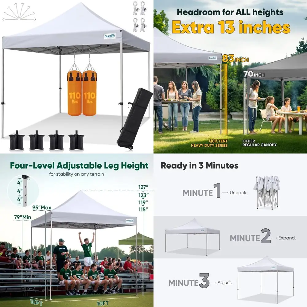 

Heavy Duty 10x10 Pop Up Canopy Tent - Waterproof, Easy Setup, 11ft Interior Height, Outdoor Commercial Canopies, Ideal for Easy