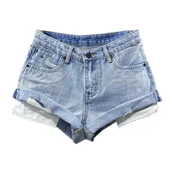 Light Blue Low-waisted Denim Shorts Female 2025 Summer New Ultra-short Hot Pants Jeans Shorts Feminino