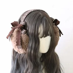 Bonito de pelúcia quente earmuffs kawaii meninas feminino lolita mais quente muff capa de orelha adorável dobrável bandana acessórios