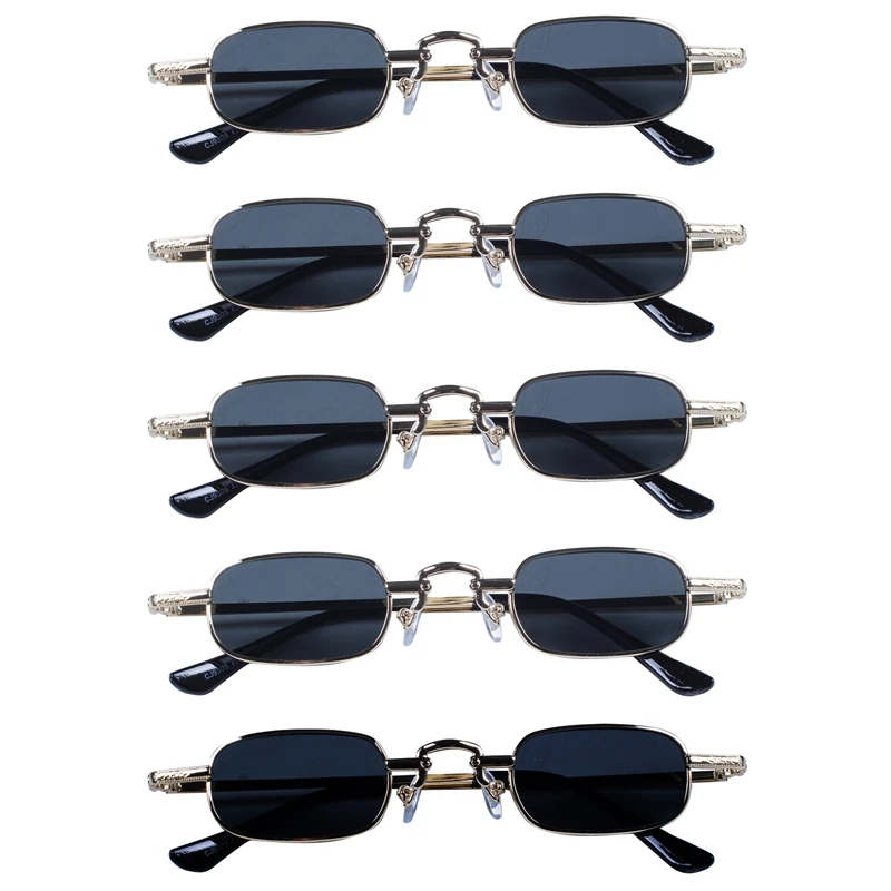 6X Retro Punk Glasses Clear Square Sunglasses Female Retro Sunglasses Men Metal Frame-Black Gray & Gold