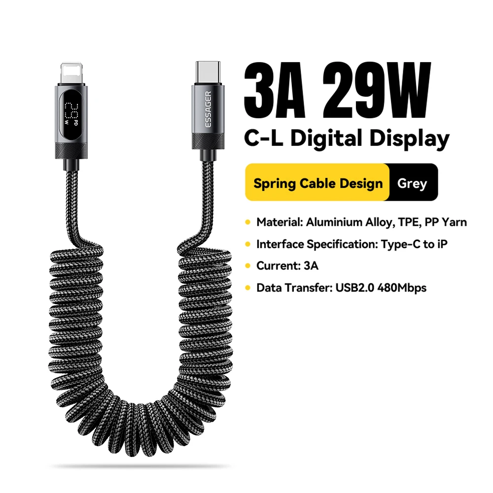 Essager 100 W Auto-Feder-Typ-C-Kabel, schnelles Aufladen für iPhone 17/16/15 Pro, Xiaomi, Samsung, MacBook, iPad – langlebiges Ladekabel
