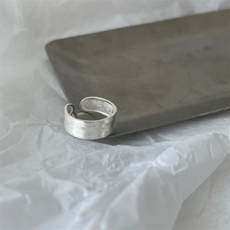 925 Sterling Silver Matte Brushed Ring Korean Version Fashionable Simple Gift for Girls Elegant Finger Ring for Women