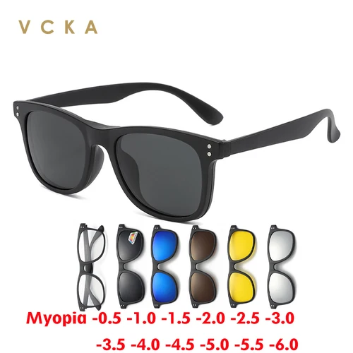 VCKA 6 en 1 Clip magnético gafas de sol para miopía 2025 nuevas gafas Retro para hombres y mujeres gafas graduadas ópticas personalizadas para conducir-1,0 ~-6,0