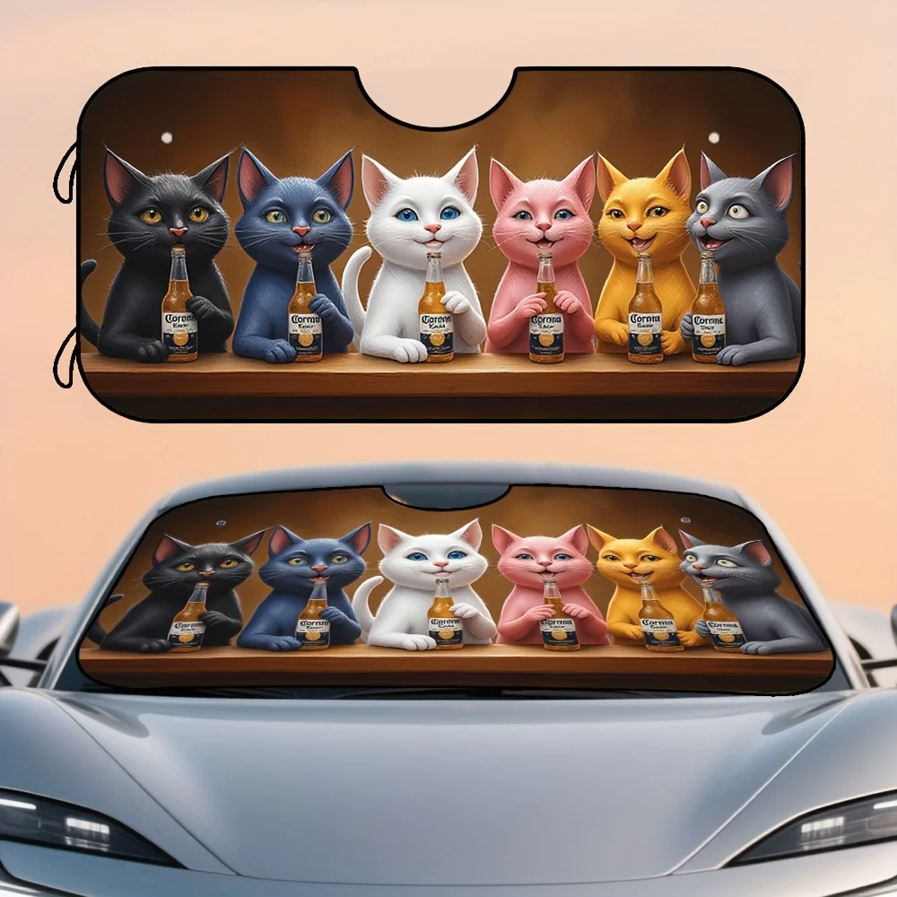 

1 шт., солнцезащитный козырек на лобовое стекло автомобиля Happy Cats Corona Beer Party с милыми разноцветными табби-кошками и логотипом Corona, подходит для авто Sun Viso