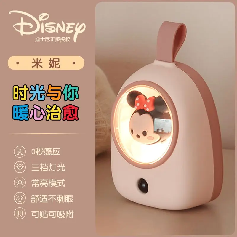 Disney Mickey Cartoon carino luce di induzione creativo Kawaii ricaricabile luce notturna decorazione della casa ornamento da tavolo regalo