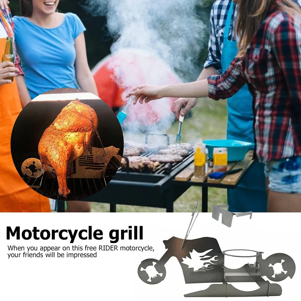 1PCS Camping Barbecue Supplies Chicken Stand Portable Beer Motorcycle Stainless Steel BBQ Oven Grill