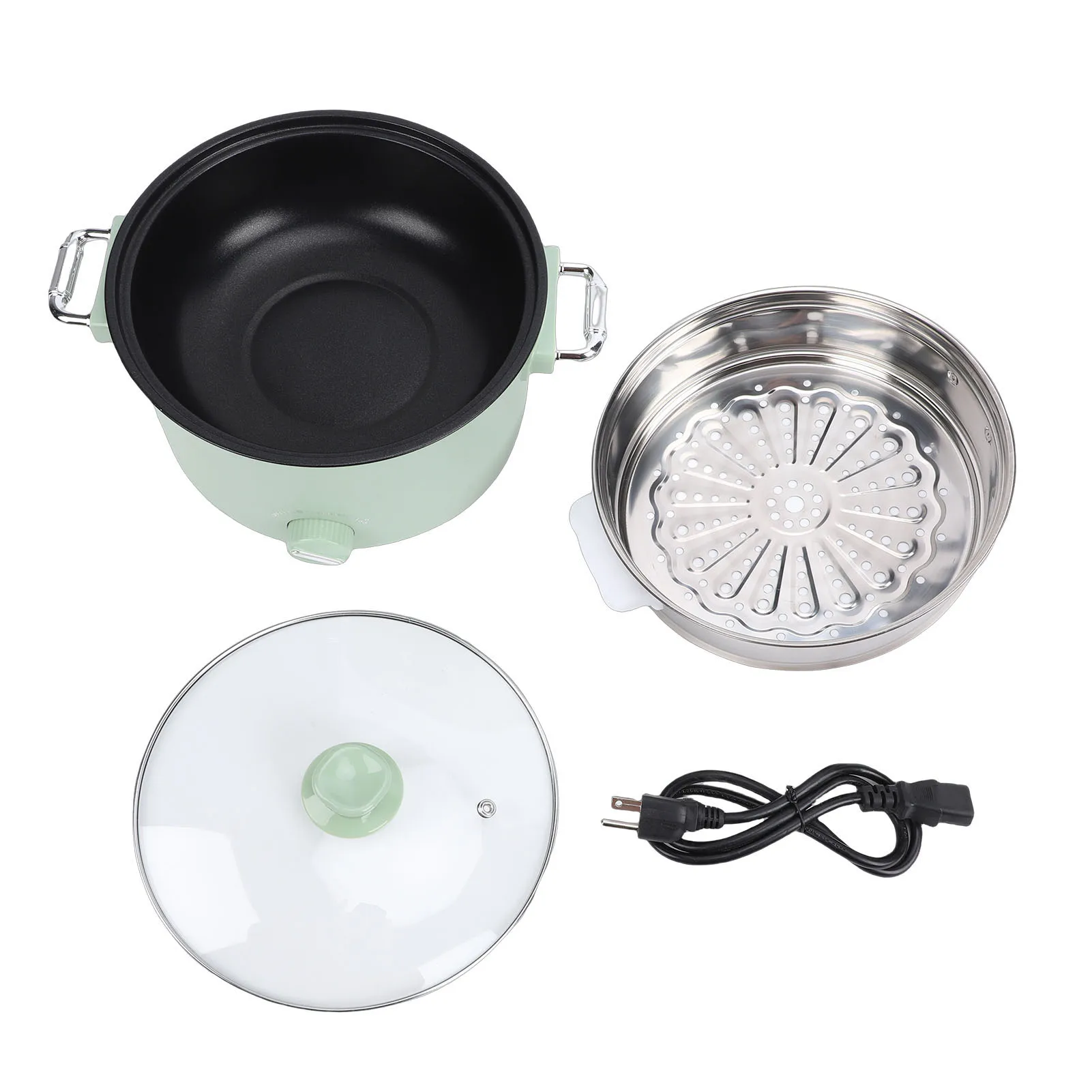 Electric Hot Pot 800W 3L Food Grade Nonstick Coating Multifunctional Electric Cooker with Steam Basket for Steak Rice Noodles