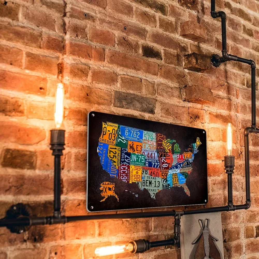 Vintage Route 66 Metal Sign: USA Map License Plate Design - 8x12 Inch Wall Decor for Garage & Bar