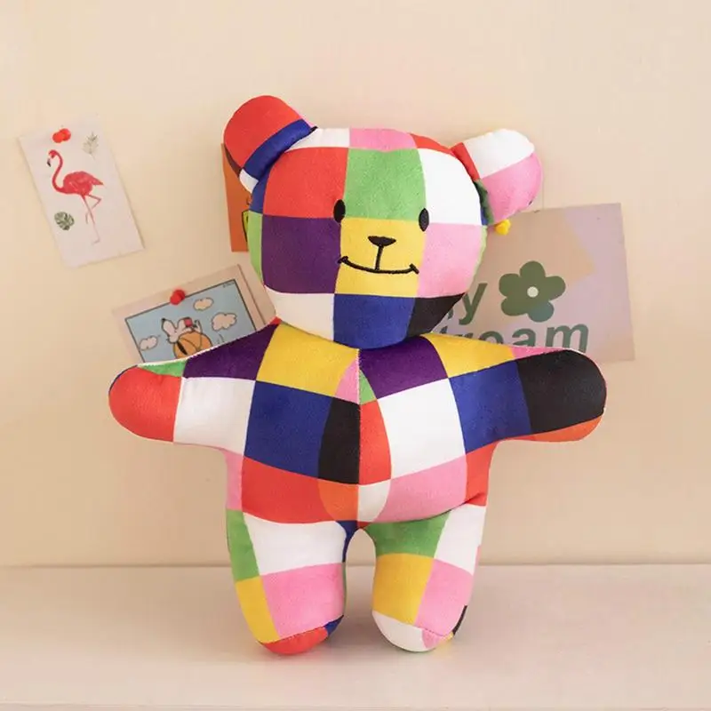 Elephant Plush Toy Stuffed Plaid Elmer The Elephant Doll Cute Accompany Doll Home Car Decoration Cartoon Relaxing Toys for Kids