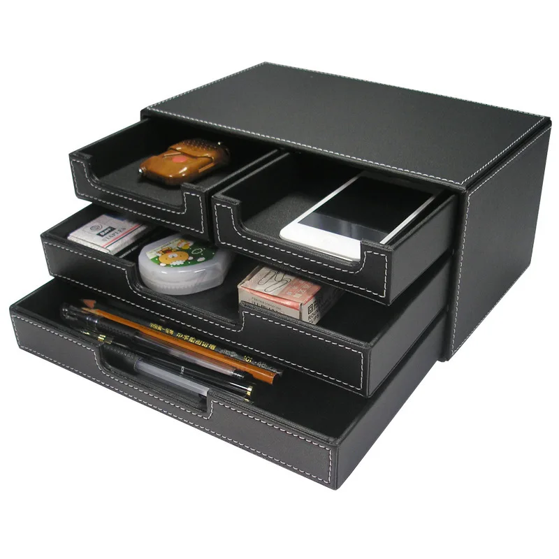 File Cabinet Multi Functional Office Desktop Bill Voucher Storage Cabinet Leather Creative Small Item Storage Box