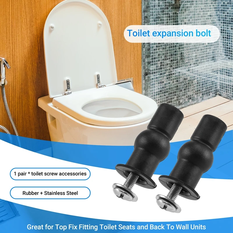 Toilet Seat TOP FIX Seat Hinge Hole Fixings Well Nut Screw Rubber Back To Wall Pair