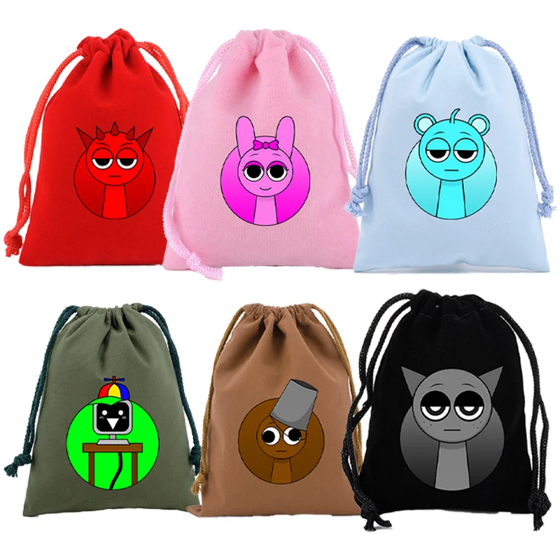 Sprunki Girls Boys Canvas Drawstring Bags Incredibox Cartoon Children Handbags Large Capacity Portable Storage Pouches Kids Gift