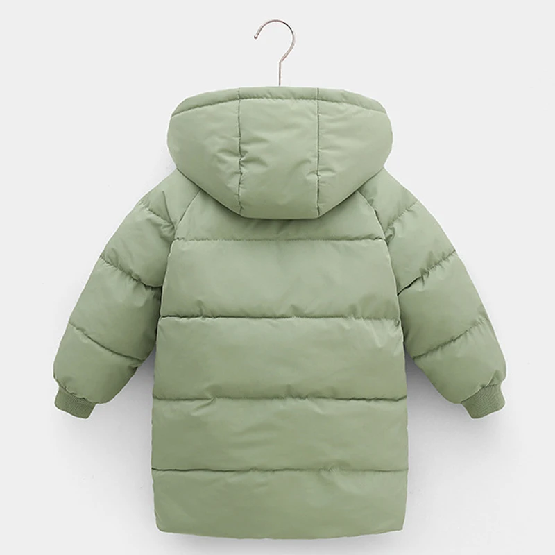 2 3 4 5 6 8 10 Jahre Mädchenjacke Winter Langer Stil Einfarbig Dick Warmhaltend Mit Kapuze Oberbekleidung Für Jungen Daunen-Baumwoll-Schneeanzug – Detail 10