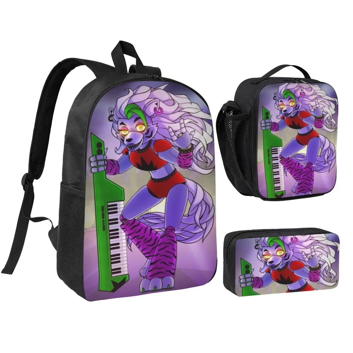 Roxanne Wolf Backpack Boys Girls BookBag School Bag Shoulder Bags 3ps Insulated Lunch Bag Pencil Case