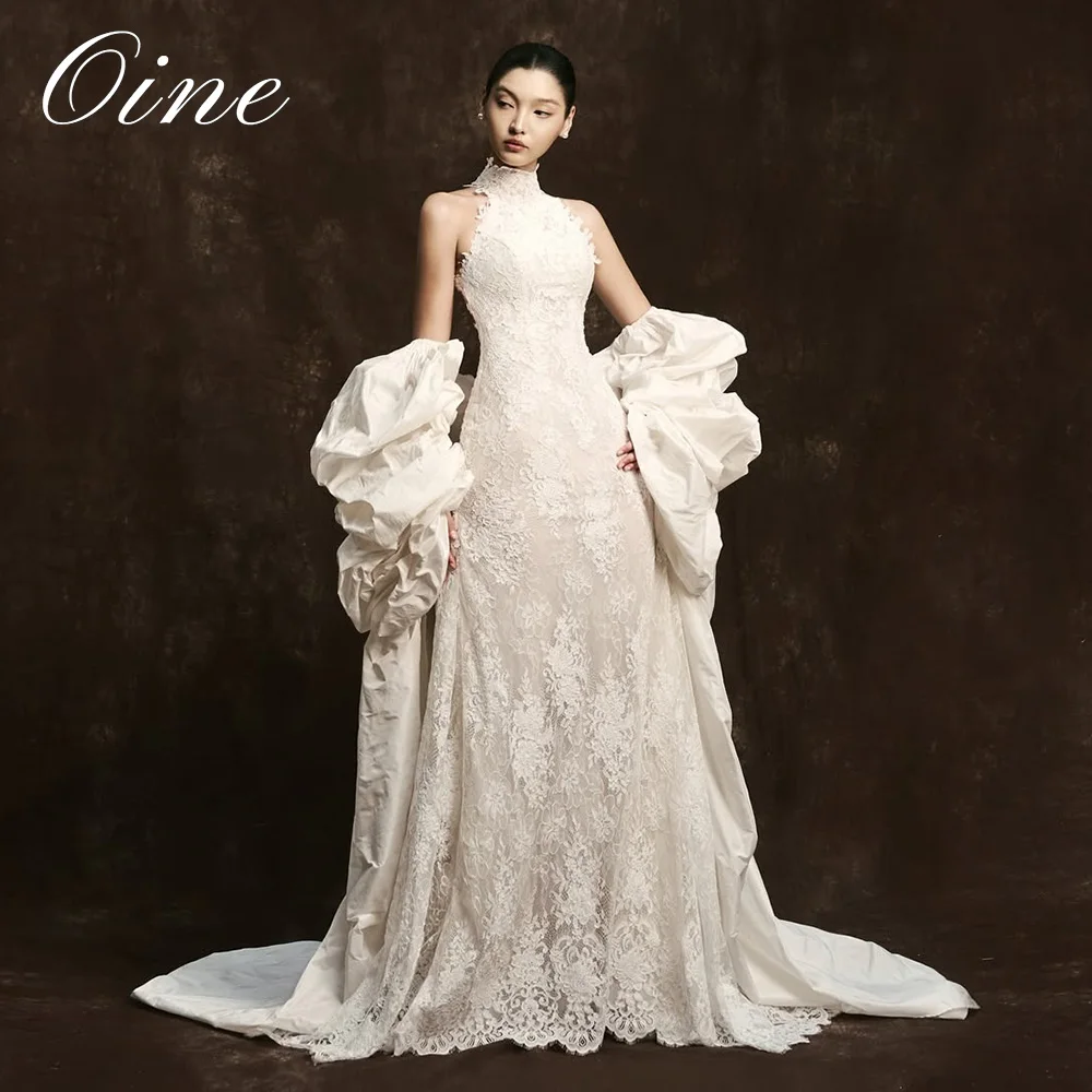 Oine Exquisite Lace Mermaid Wedding Dresses Halter Sleeveless with Lace shawl Bridal Gown 2026 Luxury robe de mariée Customized