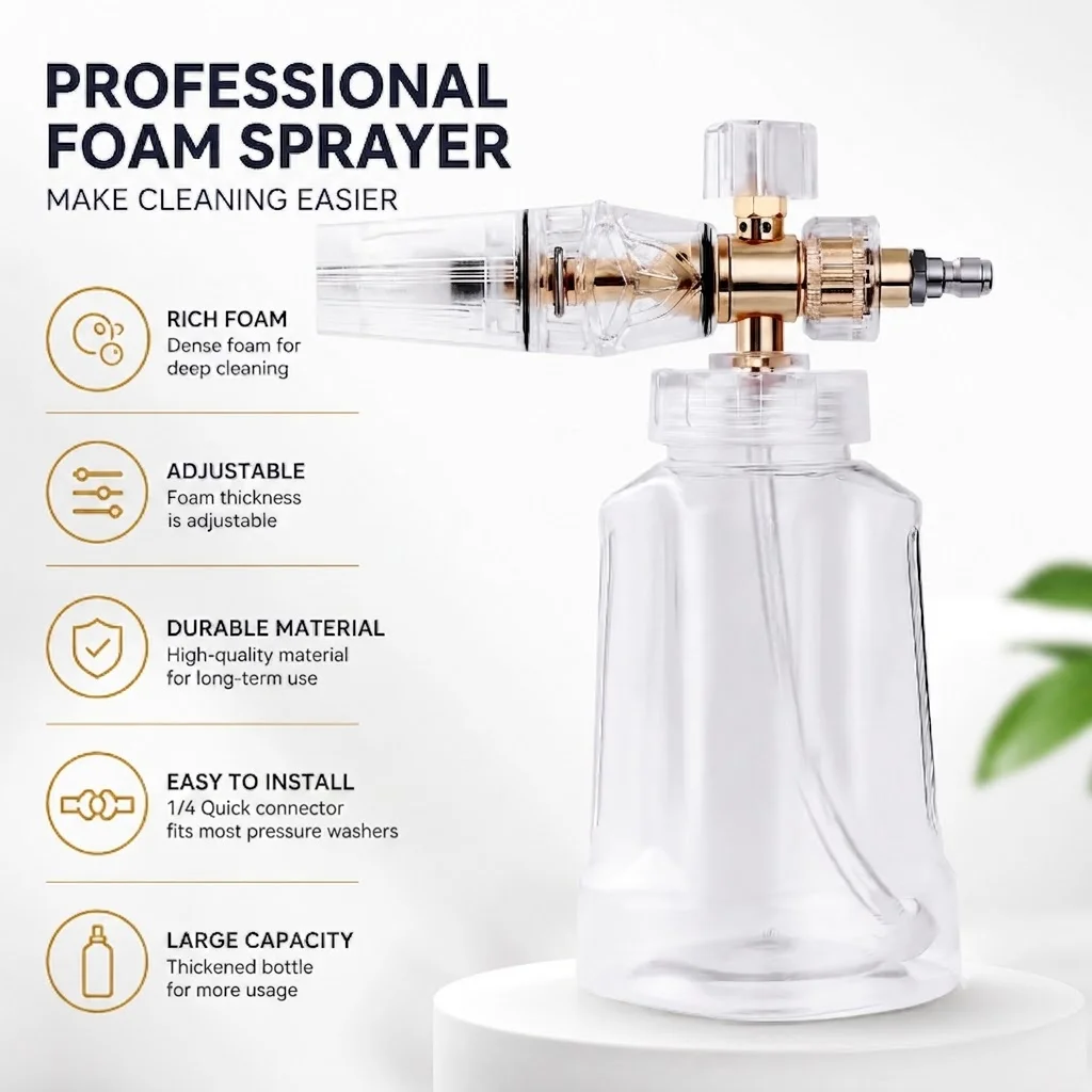 

Thickened PA Adjustable Multi-Angle High Pressure Foam Sprayer, Transparent Foam Gun for Car Washing & Auto Detailing