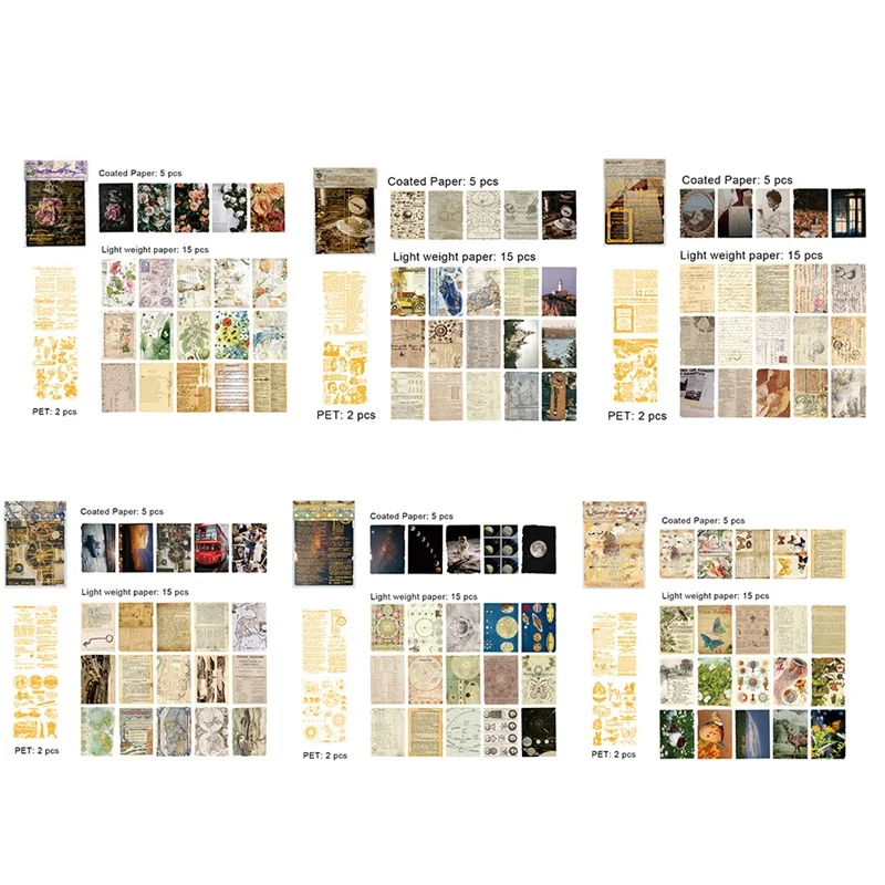 New22 Pcs DIY Journal Retro Map Material Paper Scrapbooking Journal Collage Album Diary Decoration Large Size Background Paper